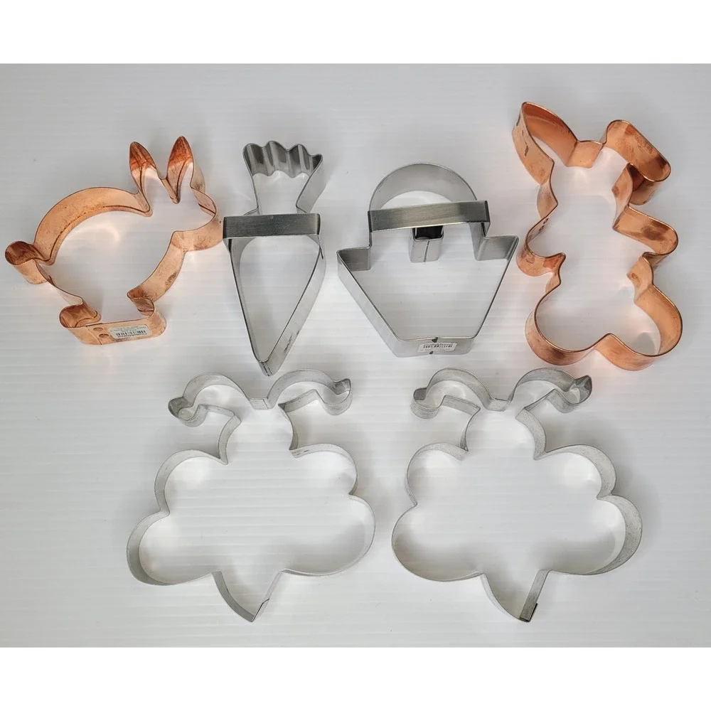6 Crate And Barrel Copper & Silver Cookie Cutters Rabbit Carrot Susie Bee NEW